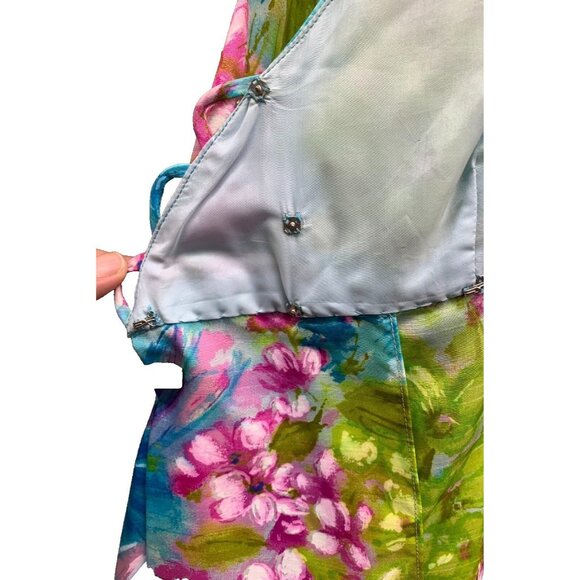 VINTAGE 70s Bright Floral Handmade Baby  Doll Tunic Pant Set Womens Bell Bottom - Picture 6 of 16